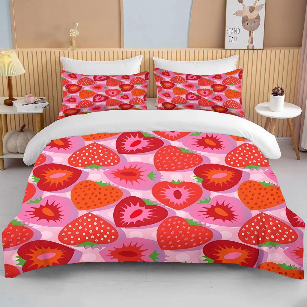 Sweet Strawberry Print Bedding Set Duvet Cover 1 Duvet Cover 2 Pillowcases Adult and Kids Bedding Set Luxury Queen Bedding Set