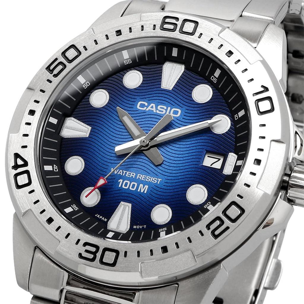 Casio Стандартные аналоговые кварцевые часы MTD-140D-2AV Металлический браслет Синий Мужские