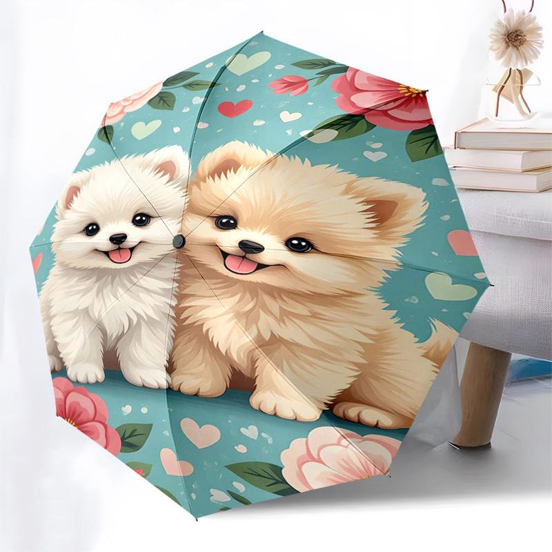 1pc Cute Puppies Floral Background Umbrella with Plastic Handle,Suitable for All Seasons Home Travel Outdoor Umbrellaptys31049