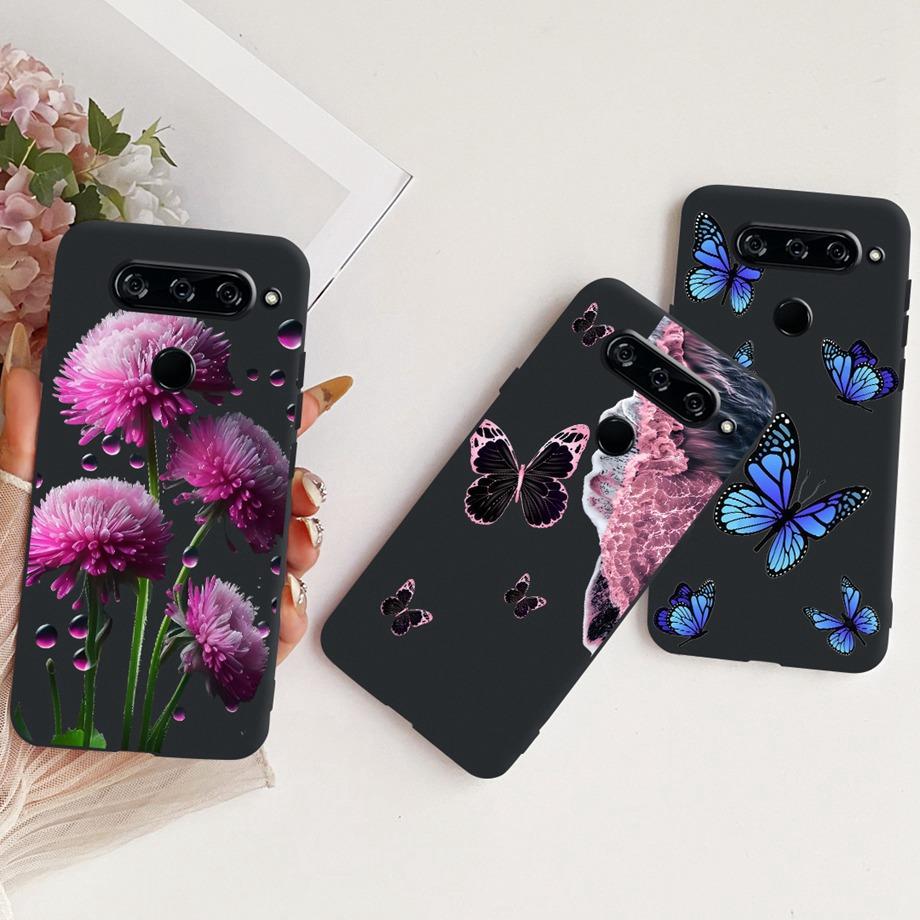 For LG V40 V50s V35 ThinQ LG V8X ThinQ V30 2017 Phone Case Soft TPU Bumper Back Cover Cool Cartoon Luxury Butterfly Flower Funda