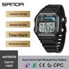 SANDA Квадратные Многофункциональные Цифровые Спортивные Часы: Водонепроницаемые, Светящиеся, Идеально подходят для студентов и вечеринок