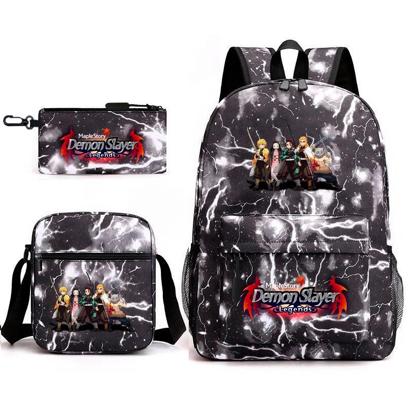 New Schoolbag Animation Three-piece Set Heat Transfer Schoolbag Small Shoulder Pencil Bag Primary and Secondary School Students Backpack