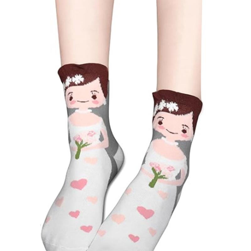 Wedding Crew Socks Gift Cartoon Bride Groom Pattern Cotton Socks Married Decoration Engagement Honeymoon Essential Gift