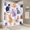 Причудливые кошки и цветы занавеска для душа - Игривый кошачий дизайн, Розовые фиолетовые розы и звезды, Прочный полиэстер, Машинная стирка