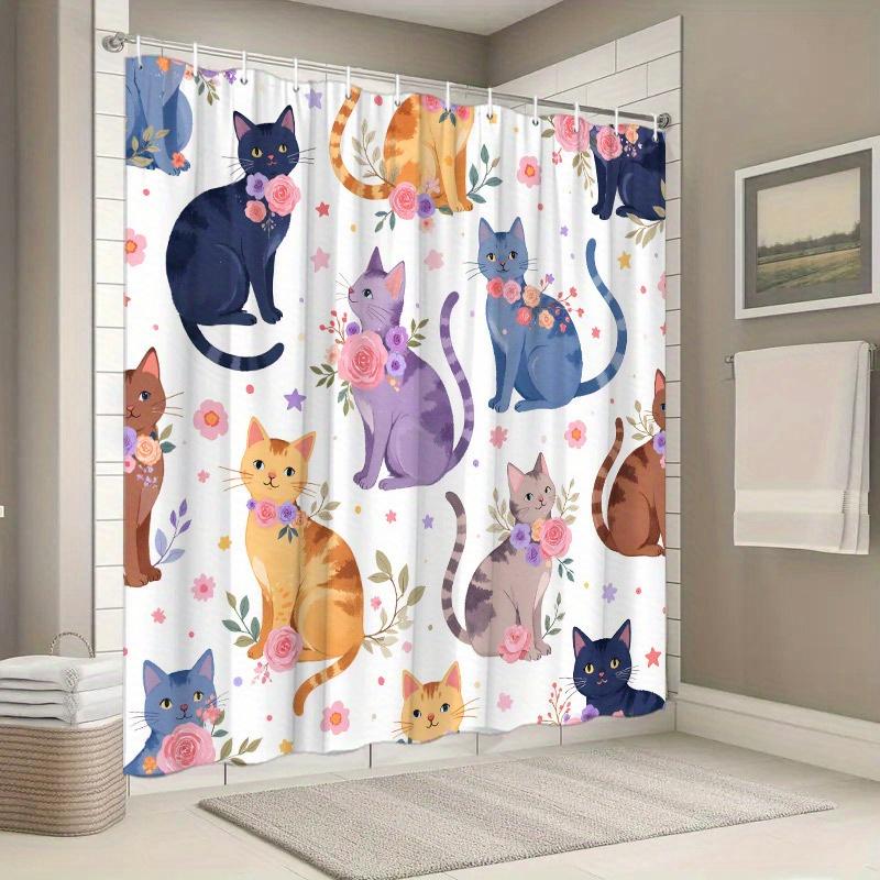 Colorful Cats Shower Curtain - Water-Resistant Fabric for Bathroom - Perfect for Cat Enthusiasts and Animal Lovers