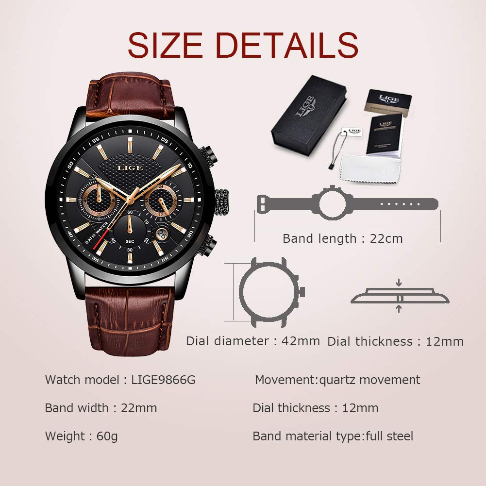 Часы LIGE кожаный ремешок черный стандартный часы LG9866G мужские мужские