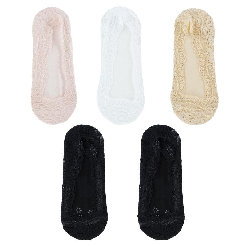 5 Pairs Women's Boat Socks Summer Breathable Comfortable Lace Invisible Socks Thin Silicone Non-Slip Boat Socks Low Socks