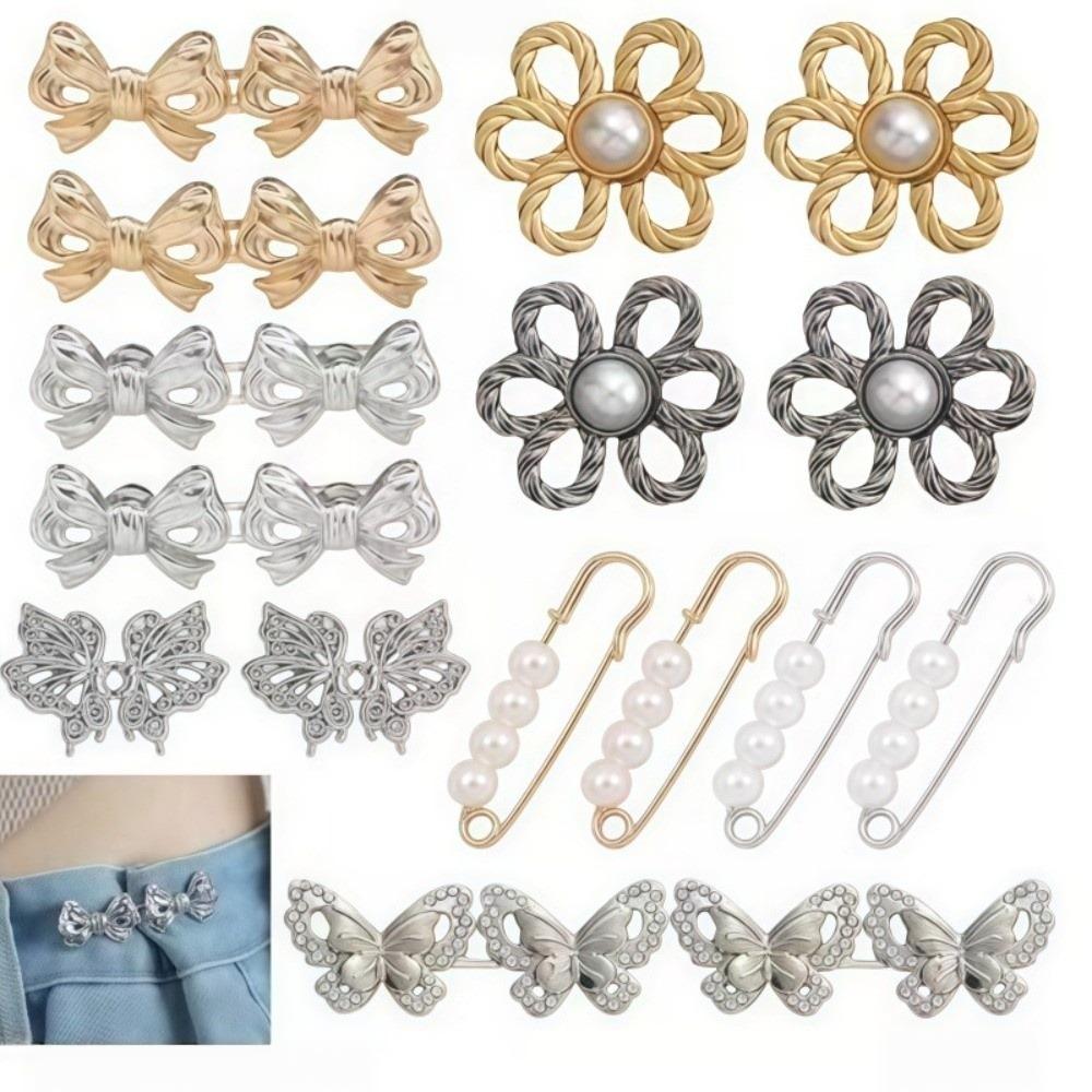 6/8/10/12/16pcs Flower Butterfly Shape Waist Tightener No Sewing Jean Waist Pin for Skirts