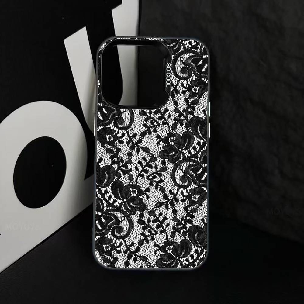 Черный кружевной принт Чехол для телефона Для iPhone 17,16,15,14,13,12,11 Plus,Pro Max,XS,Разноцветный Серебристо-черный Чехол
