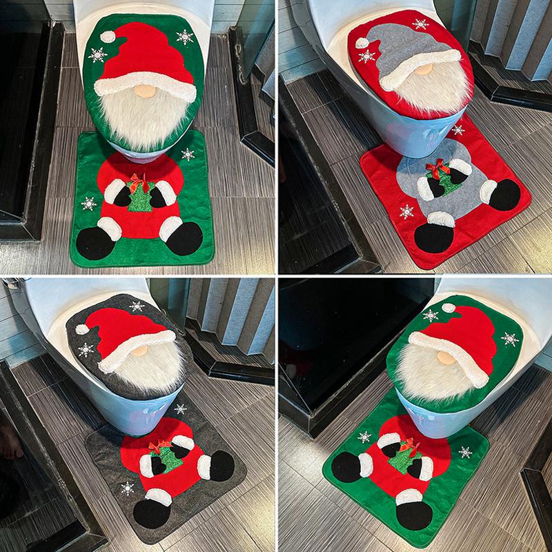 2PC/Set Santa Toilet Seat Cover Christmas Decorations Rug Set Christmas Mats Creative Red Green Gift Multiple Options Available