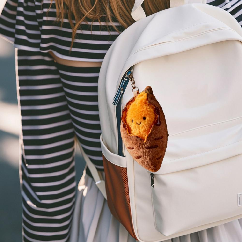 uu Roasted Sweet Potato Plush Keychain Soft Stuffed Toy with Smiling Face Bag Charm for Backpack Purse Fun Gift for Friends Kids