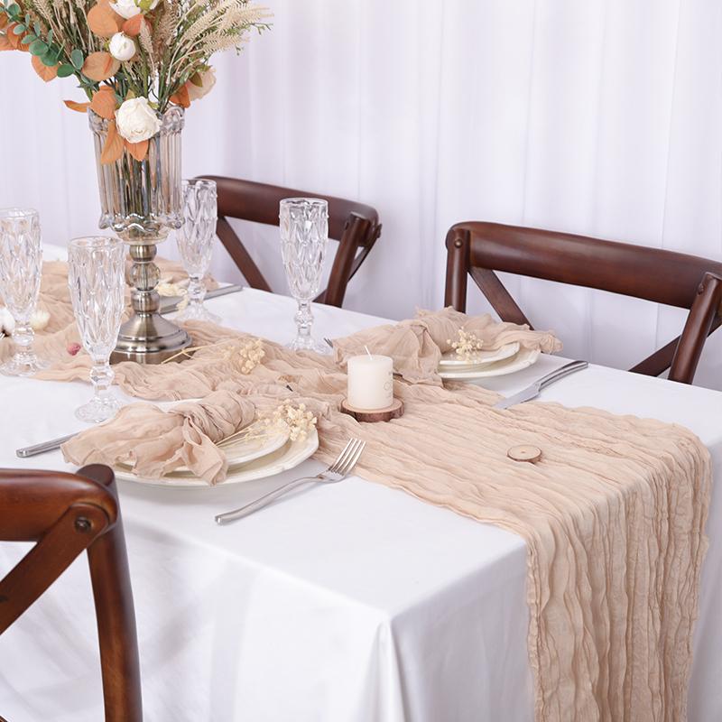 Набор из 7 шт. Скатерть-дорожка и салфетки из марли в стиле Бохо, деревенский мятый декор для свадьбы, дня рождения, вечеринки, ужина