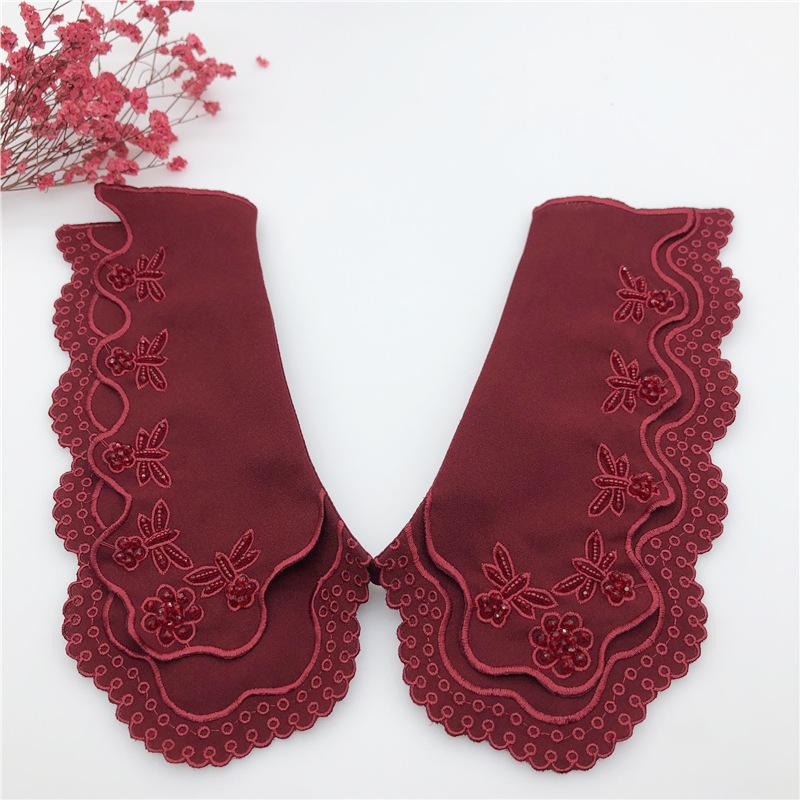 Embrodiery Neckline Collar Cover Lace Flower Bead Peter Pan Fake Collar Women Detachable Collars Removable Lapel False Faux Col