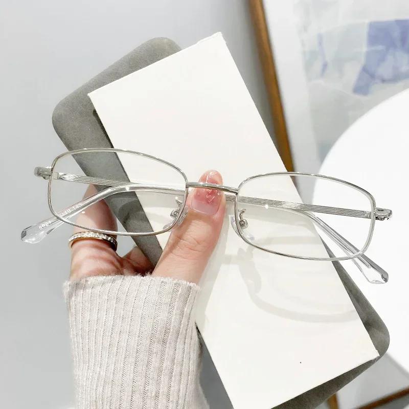 Square Trend Очки для коррекции близорукости с металлической отделкой, без оправы, анти-синий свет, мужские и женские очки, сверхлегкие очки для близорукости