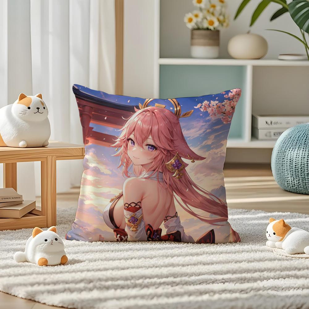 YYae Shrine Maiden Impact Pillow Case Silky elegant Comfort Sofa Bed Invisible zipper