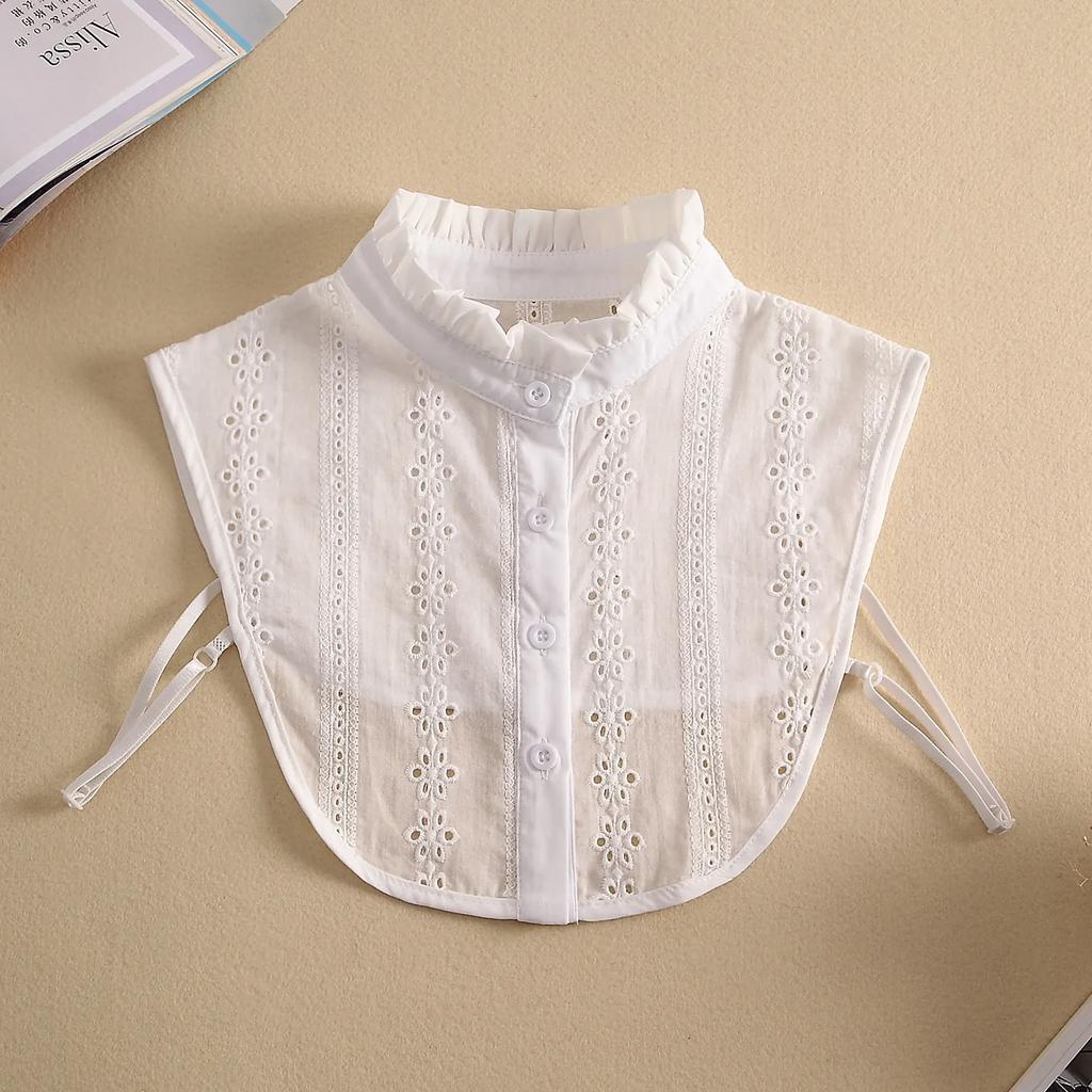 Linbaiway Women Stand Ruffle Lace Chiffon Fake Collar Detachable False Collar Adult Sweater Blouse Top Removable Faux Collar