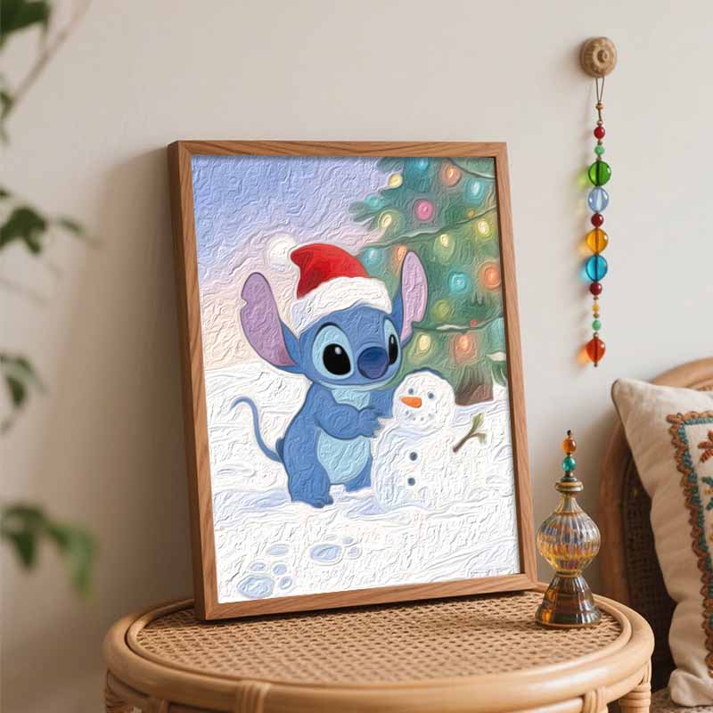 Disney Stitch Christmas Snowman Digital Oil Painting Art Kit Hand Filled Home Decor