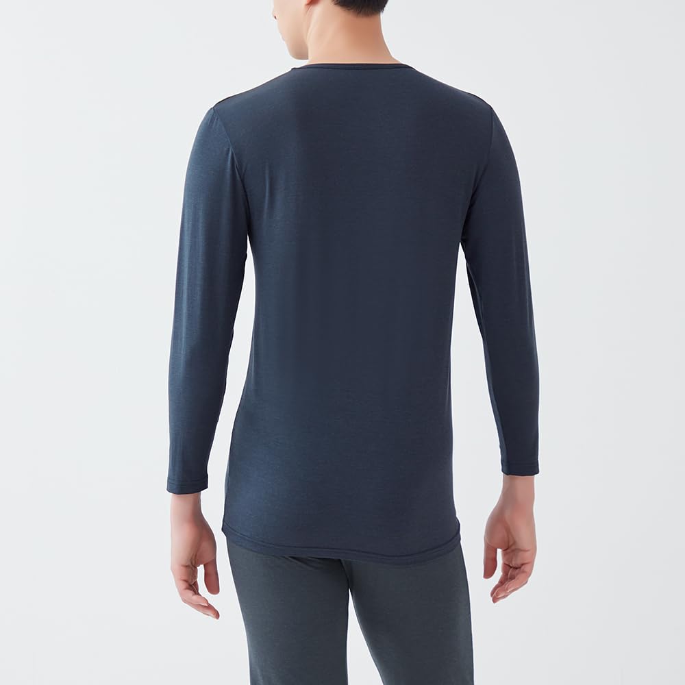 Gunze MCA608N Acedron Мягкий Эластичный Круглый Вырез Длинный Рукав Внутренний Полосатый Размер M Мужской Топ, Ткань, Белый,