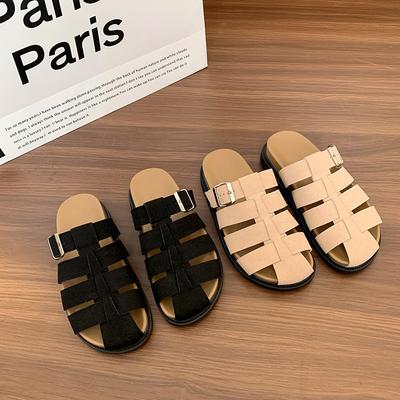 Высококачественная женская обувь Новые тапочки Баотоу Женские балетки Летние однотонные замшевые женские тапочки