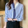 Spring Autumn Design Style Suit Collar Strap Chiffon Long Sleeve Western Style Interior Undercover Top for Women Blouses & Shirts