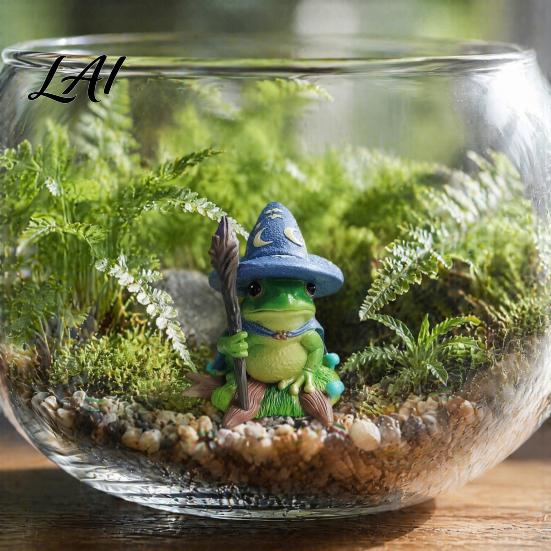Hand Painted Fantasy Home Decor Witch Frog Ornaments Resin Magic Wizard Figurine Micro-landscape Miniature Cute Mini Statue for Halloween