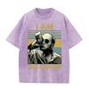 Vintage Washed Beige Retro Man Drinking Portrait Graphic T Shirt Color Block Stripe Print Oversized Men Casual Short Sleeve Tee