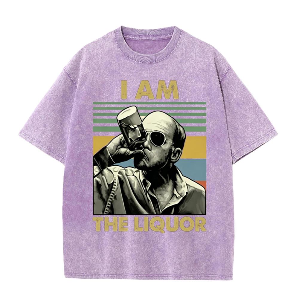Vintage Washed Beige Retro Man Drinking Portrait Graphic T Shirt Color Block Stripe Print Oversized Men Casual Short Sleeve Tee