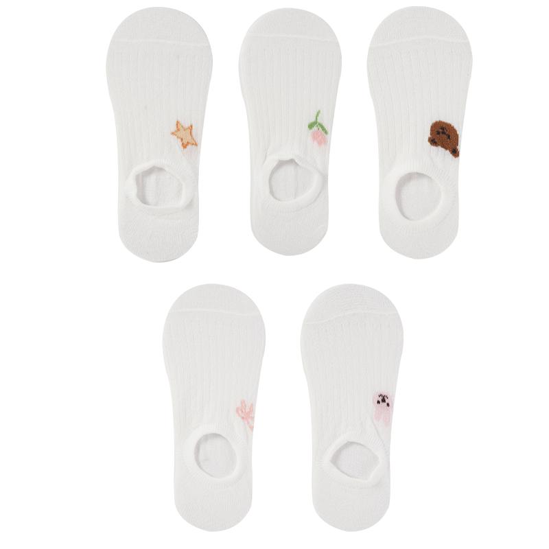 1/5 пары женских летних невидимых носков, силиконовые нескользящие носки, белые милые носки с животными и растениями