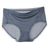Underwear Women Sexy Ice Silk Transparent Lace Mid Waist Panties Breathable Antibacterial Bottom Crotch Briefs Plus Size Women