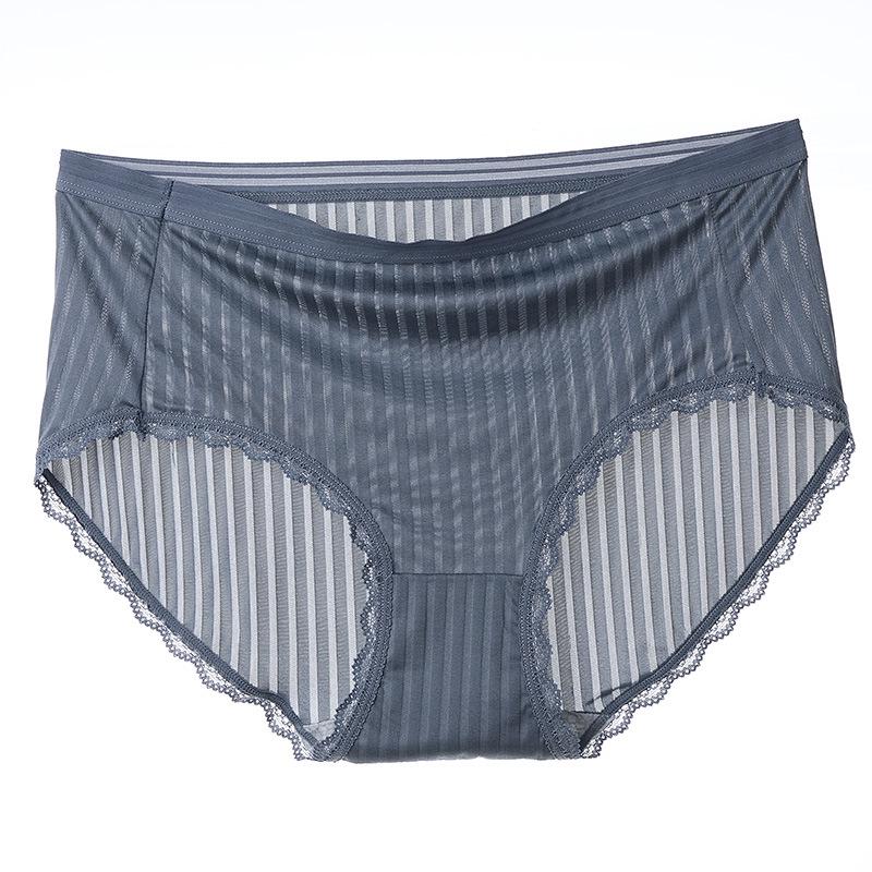 Underwear Women Sexy Ice Silk Transparent Lace Mid Waist Panties Breathable Antibacterial Bottom Crotch Briefs Plus Size Women