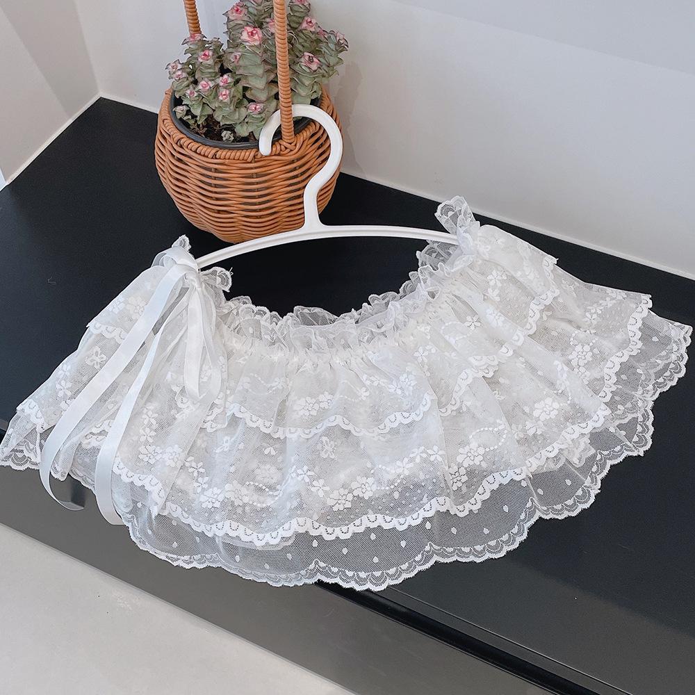 Белая вышитая кружевная юбка - корейский стиль, трехслойная хлопковая сетка для весны и осени