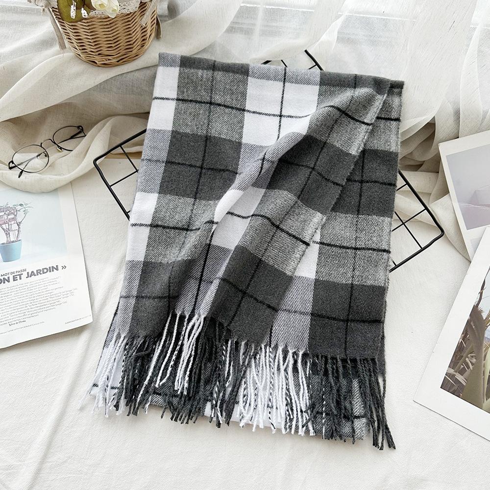 High End Imitation Cashmere Plaid Scarf Versatile and Warm In Winter  Women's Neck Scarf  Fringed Shawl