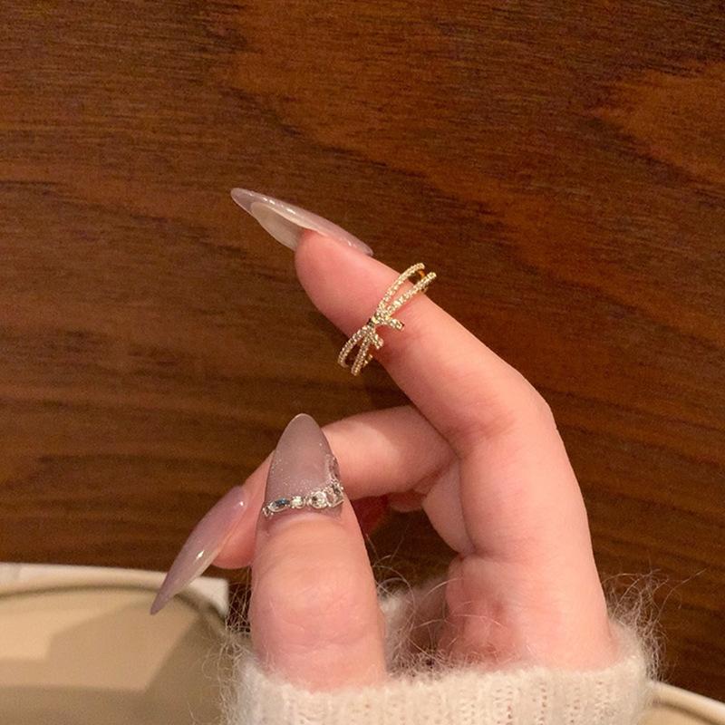 Light Luxury Double Row Pearl Zircon Open Ring Collection Women'S Niche Unique Fashion Temperament Versatile Ring Ring