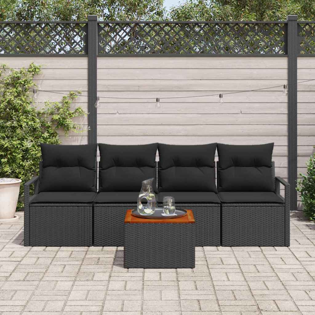 Garden Sofa Set with Cushions 5 pcs Black Poly Rattan