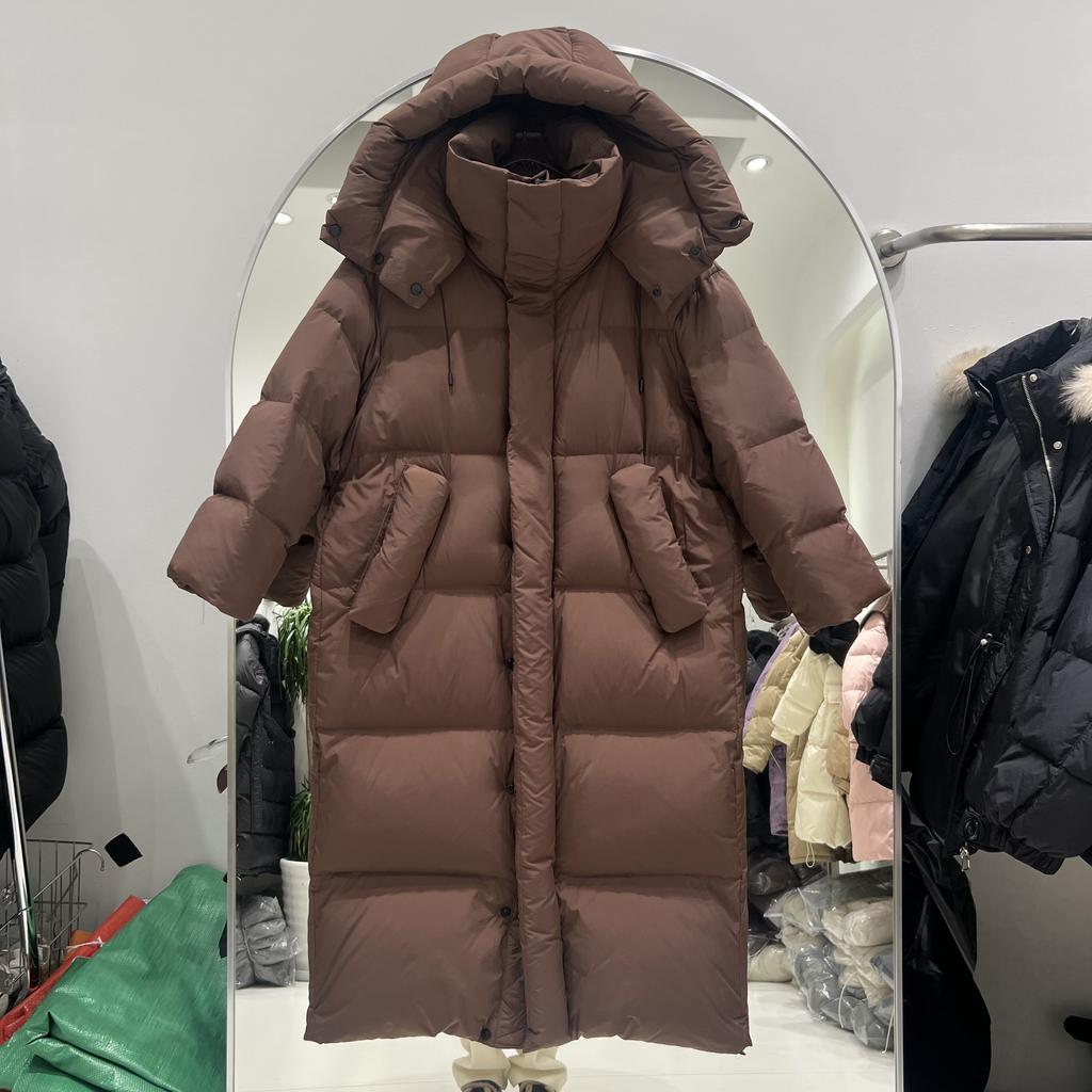 МОДА Длинная куртка с капюшоном выше колена, женская, зимняя, 2024, новая, свободная, большая, стеганая, белая, утепленная куртка на утином пуху, одежда
