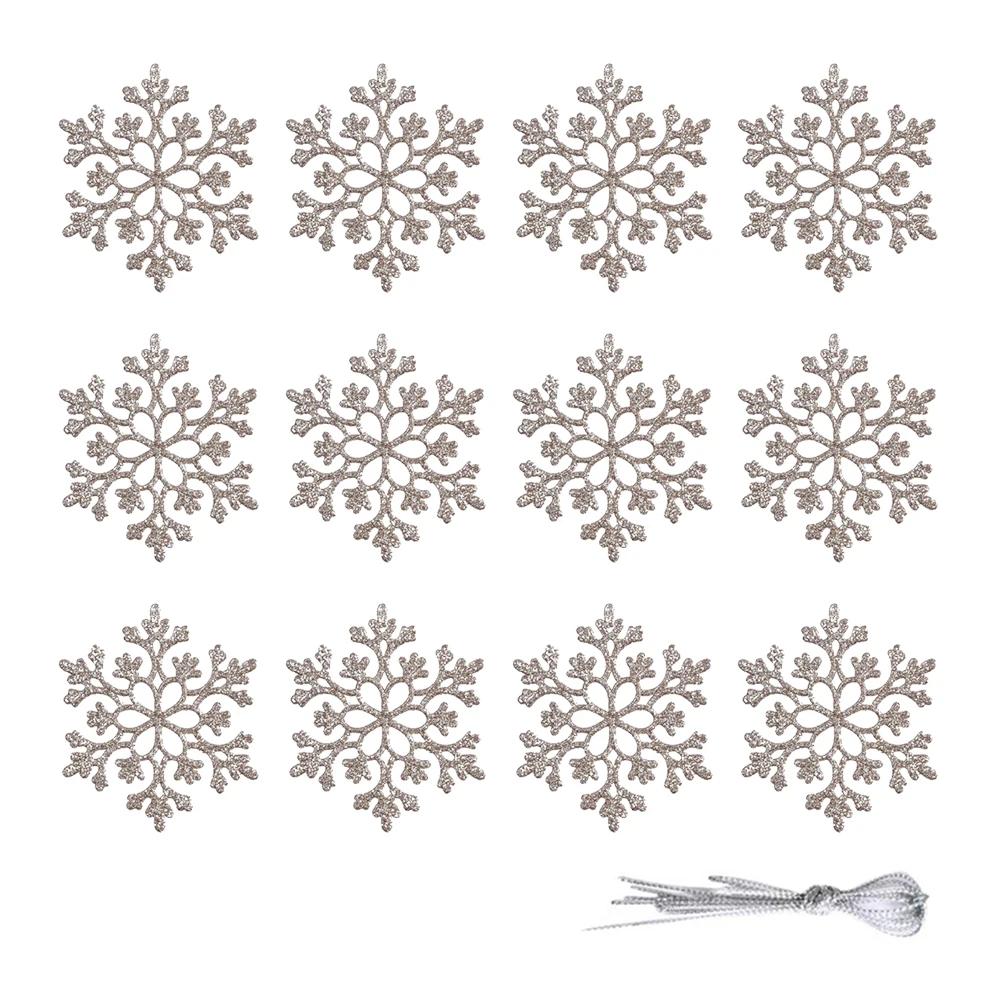 Рождественские украшения-снежинки, 12 шт. пластиковые блестящие украшения-снежинки, подвеска на рождественскую елку, снежинка для украшения рождественской елки