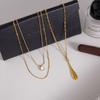 Stylish Versatile Gold Plated Stainless Steel Zircon Water Drop Pendant Necklace Link Chain Multi-layer Stackable Charm Necklace