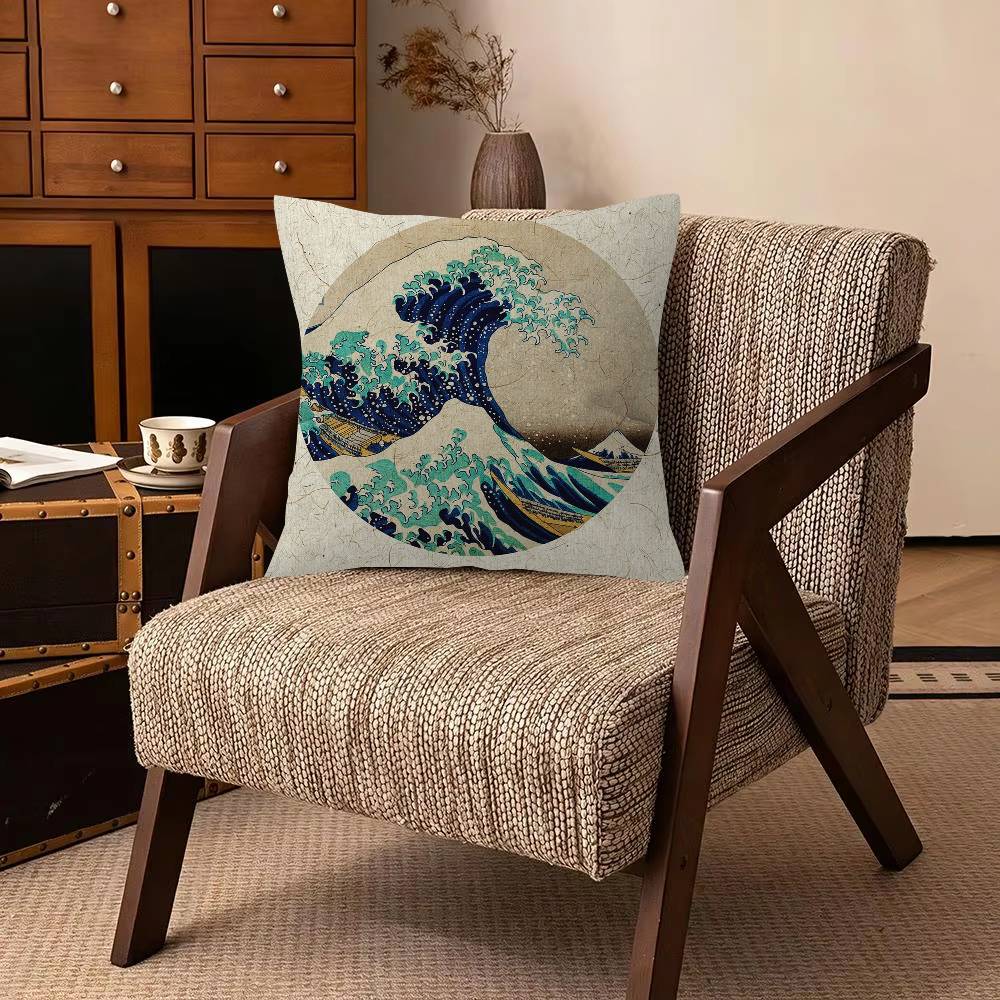Great wave of Kanagawa  Decorative Room Aesthetics Pillow Case Home Decor Bedroom Sofa Bed Pillow Cover x