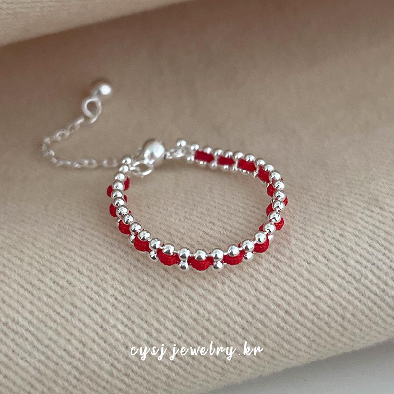 Cuiyan Shijie Серебро S925 Корейский стиль Кольцо на шнурке из красной веревки - Простые плетеные женские украшения ручной работы