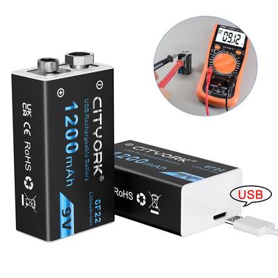 9 В USB перезаряжаемая батарея 9 В 1200 мАч 6F22 литий-ионная батарея USB-аккумуляторы для мультиметра металлоискателя электрогитары