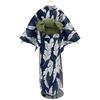 Kyoto Kimono Yuzen Yukata and Obi Set (2 Pieces) Navy Blue with Leaf and Banana Patterns, Classic Retro Style