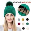 Women Knit Winter Hat Pompom Baggy Beanie Hats Silk Satin Lined Ski Cap