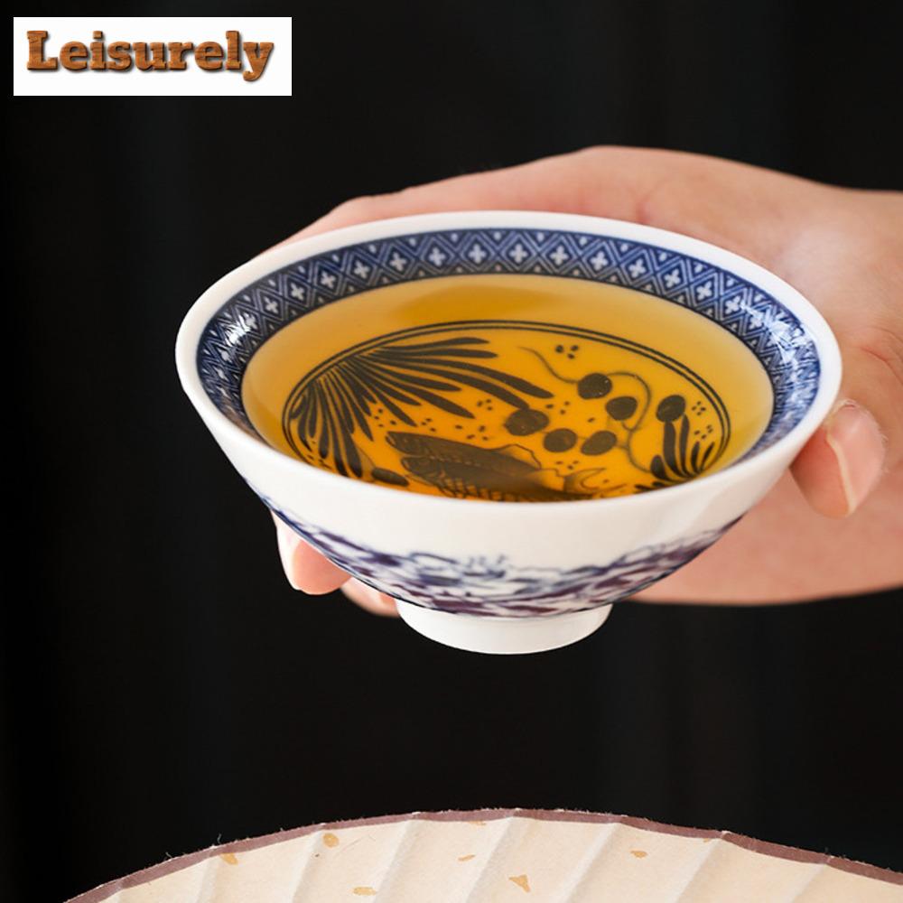 70 мл изысканные синие и белые фарфоровые чайные чашки расписанные вручную чашка мастера бамбуковая шляпа чайная чаша гостевые дегустационные кружки чайные аксессуары