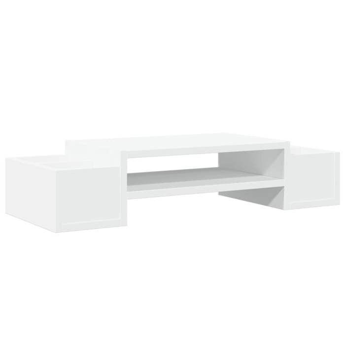 VidaXL Support de moniteur avec rangement blanc bois d'ingénierie, support de moniteur pour bureau, étagère de moniteur, 854679