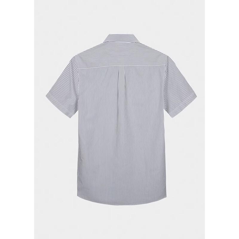 TRIES Men's Striped Embroidered Casual Short Sleeve Shirt
