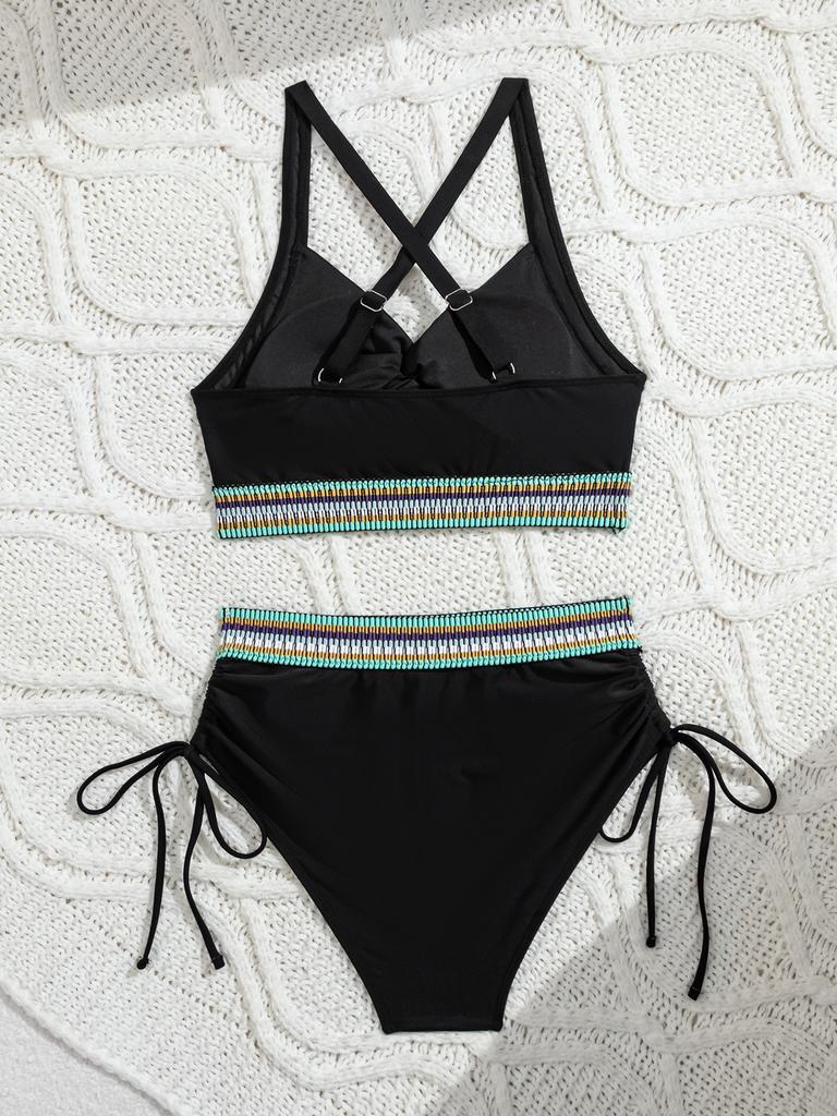 High Waist Drawstring Webbing Sexy Bikini Set Comfortable Elegant Two Piece