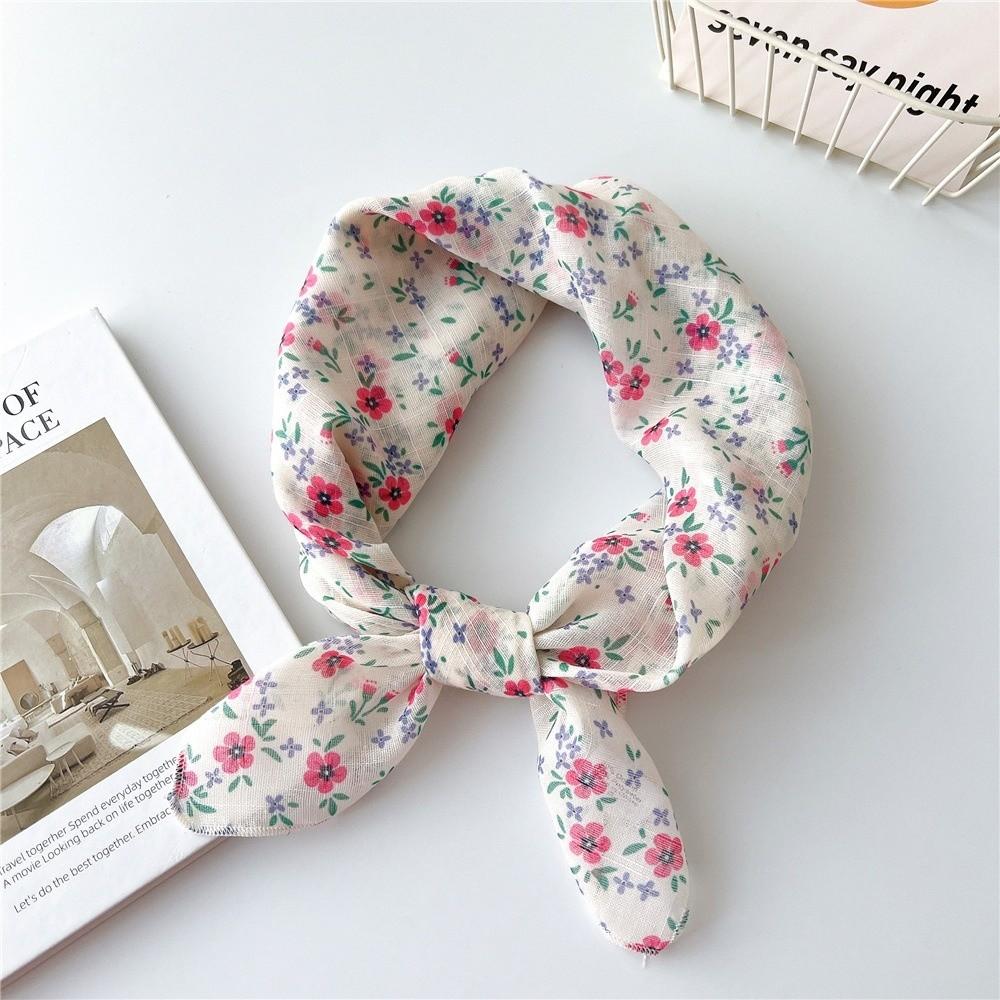 Fashion Floral Print Neckerchief Square Cotton Linen Neck Scarf Decorative Wrap Breathable Sunscreen Head Scarf