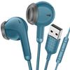 Проводные USB-наушники для с регулировкой для работы в Интернете из и Совместимые с и Включают Хранение Синий ПК/Компьютер, Микрофон, Звонки, Громкость,