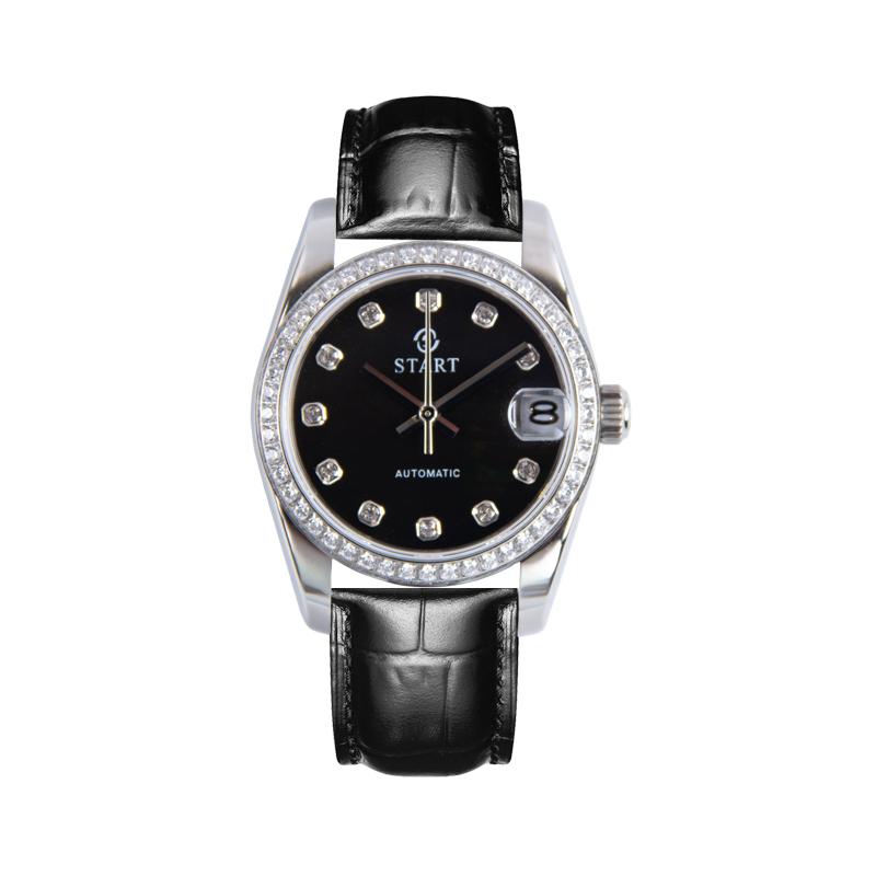 Start Женские часы с перламутровым циферблатом, модные повседневные автоматические механические часы, водонепроницаемые кожаные часы с функцией даты