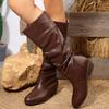 Women's Fashion Wrinkle Long Boots,Round Toe Slip-On Knight Boots for Autumn Winter